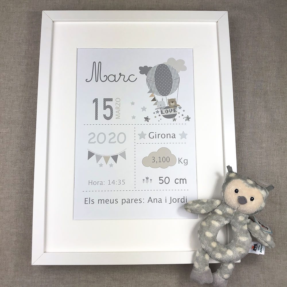 Lámina decorativa para habitación de bebé Personalizada Globo Gris